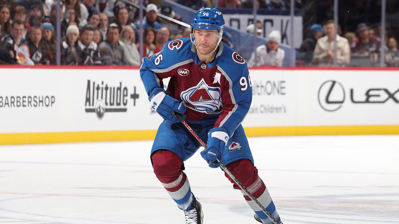 DENVER, COLORADO - JANUARY 04: Mikko Rantanen #96 of the Colorado Avalanche skates against the Montreal Canadiens at Ball Arena on January 4, 2025 in Denver, Colorado.