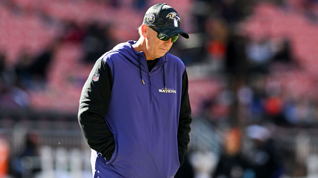 CLEVELAND, OHIO - OCTOBER 27: Offensive coordinator Todd Monken of the Baltimore Ravens looks on prior to a game against the Cleveland Browns at Huntington Bank Field on October 27, 2024 in Cleveland, Ohio.