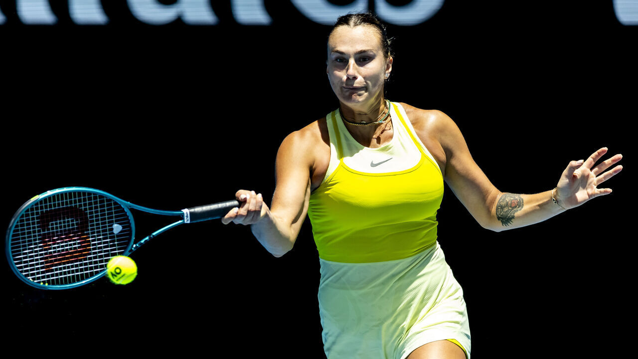 MELBOURNE, VIC - JANUARY 17: Aryna Sabalenka of Belarus in action during Round 3 of the 2025 Australian Open on January 17 2025, at Melbourne Park in Melbourne, Australia.
