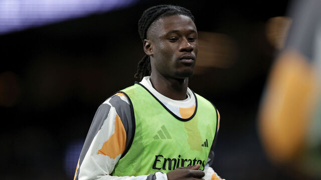 MADRID, SPAIN - JANUARY 16: Eduardo Camavinga of Real Madrid during a warming up during the Spanish Copa del Rey match between Real Madrid v Celta de Vigo at the Estadio Santiago Bernabeu on January 16, 2025 in Madrid Spain