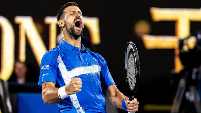 MELBOURNE, VIC - JANUARY 17: Novak Djokovic of Serbia celebrates during Round 3 of the 2025 Australian Open on January 17 2025, at Melbourne Park in Melbourne, Australia.