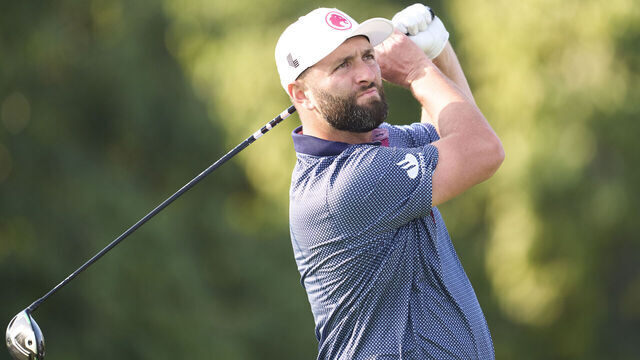 DUBAI, UNITED ARAB EMIRATES - JANUARY 16: Jon Rahm of Spain tees off on the 13th hole during day one of the Hero Dubai Desert Classic at Emirates Golf Club on January 16, 2025 in Dubai, United Arab Emirates.