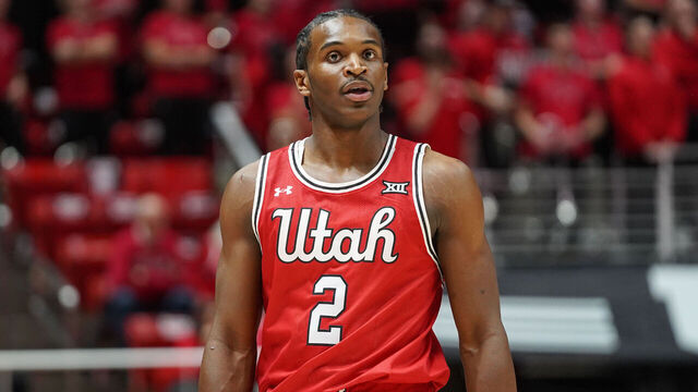 SALT LAKE CITY, UT - JANUARY 18:Utah Utes forward Ezra Ausar (2) as seen during an NCAA basketball game between the BYU Cougars and the Utah Utes on January 18, 2025, at the Jon M. Hunstman Center in Salt Lake City, Utah.
