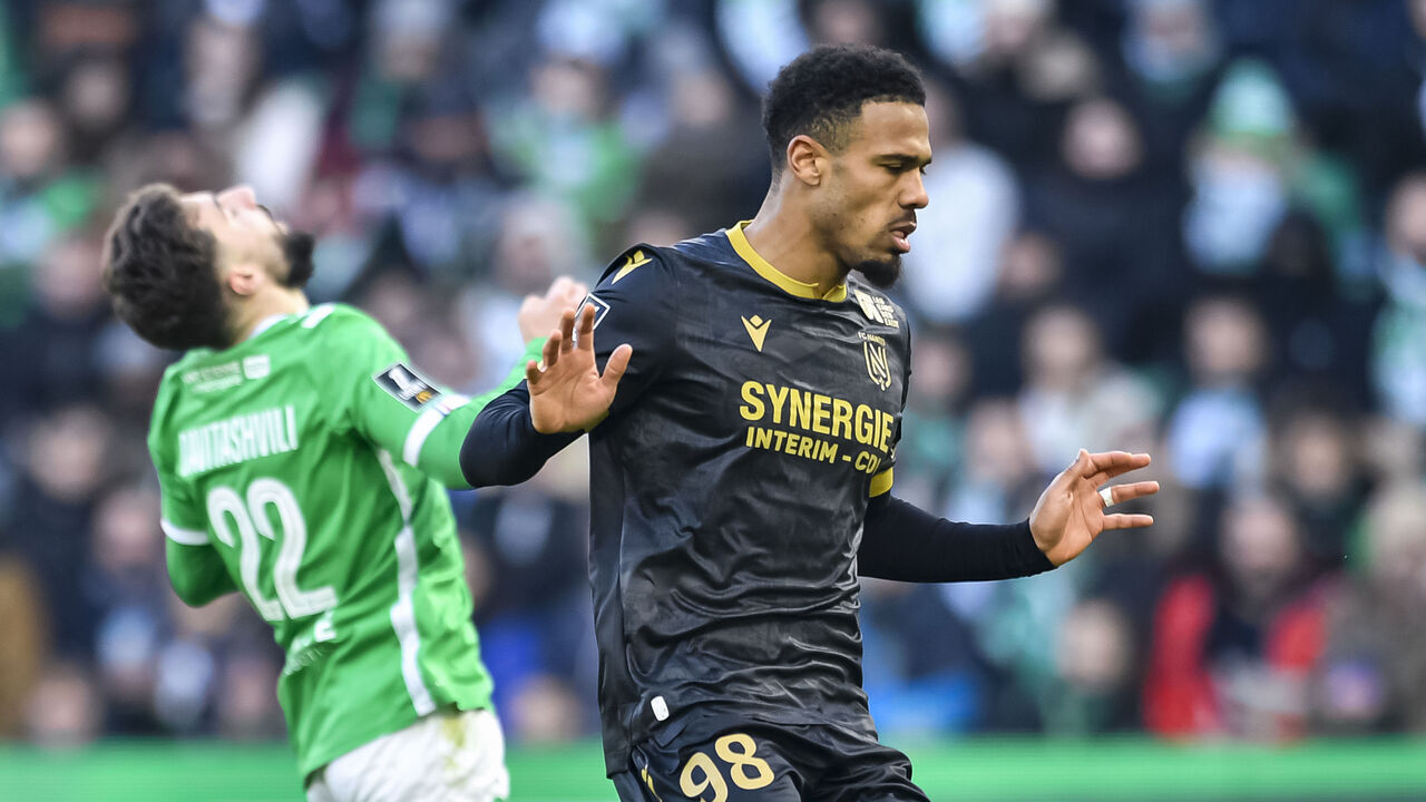 SAINT-ETIENNE, FRANCE - JANUARY 19: Kelvin Amian of FC Nantes gestures during the France Ligue 1 match between AS Saint-Etienne and FC Nantes at Stade Geoffroy-Guichard on January 19, 2025 in Saint-Etienne, France.