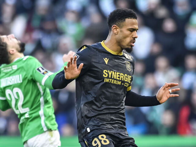 SAINT-ETIENNE, FRANCE - JANUARY 19: Kelvin Amian of FC Nantes gestures during the France Ligue 1 match between AS Saint-Etienne and FC Nantes at Stade Geoffroy-Guichard on January 19, 2025 in Saint-Etienne, France.