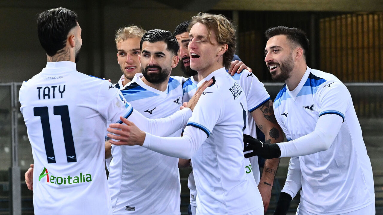 Samuel Gigot of S.S. Lazio celebrates after scoring the goal to make it 0-1 during the 21st day of the Serie A Championship between S.S. Lazio and Hellas Verona F.C. at the Marcantonio Bentegodi in Verona, Italy, on January 19, 2025.