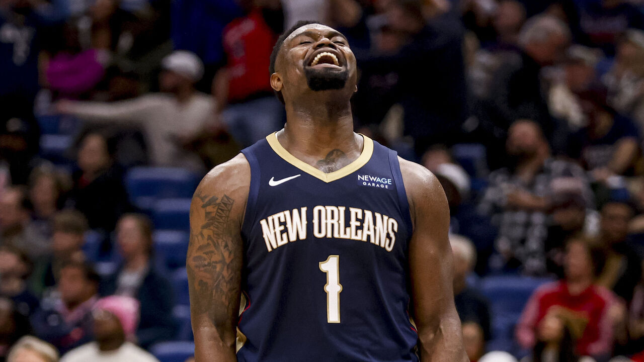 NEW ORLEANS, LOUISIANA - JANUARY 17: Zion Williamson #1 of the New Orleans Pelicans celebrates after scoring on a dunk against the Utah Jazz during the second half of a game at the Smoothie King Center on January 17, 2025 in New Orleans, Louisiana.