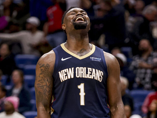NEW ORLEANS, LOUISIANA - JANUARY 17: Zion Williamson #1 of the New Orleans Pelicans celebrates after scoring on a dunk against the Utah Jazz during the second half of a game at the Smoothie King Center on January 17, 2025 in New Orleans, Louisiana.