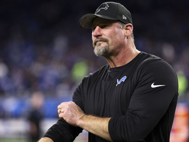 DETROIT, MICHIGAN - JANUARY 5: Head coach Dan Campbell of the Detroit Lions walks on the field prior to an NFL football game against the Minnesota Vikings at Ford Field on January 5, 2025 in Detroit, Michigan.