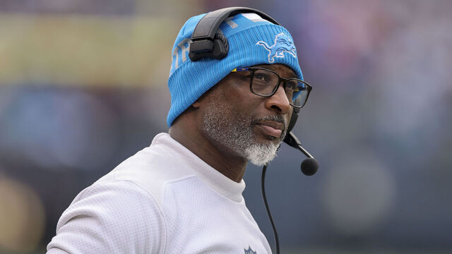 CHICAGO, ILLINOIS - DECEMBER 22: Defensive coordinator Aaron Glenn of the Detroit Lions looks on during the second half against the Chicago Bears at Soldier Field on December 22, 2024 in Chicago, Illinois.