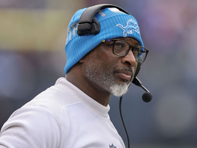 CHICAGO, ILLINOIS - DECEMBER 22: Defensive coordinator Aaron Glenn of the Detroit Lions looks on during the second half against the Chicago Bears at Soldier Field on December 22, 2024 in Chicago, Illinois.