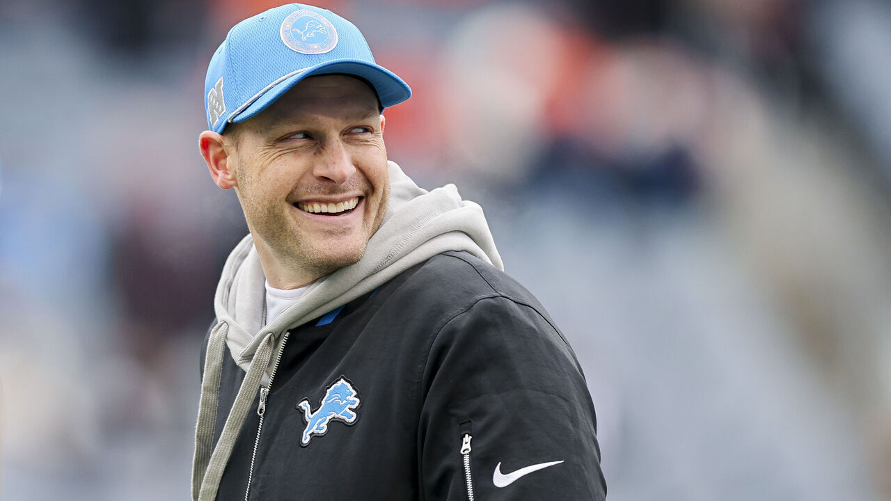 CHICAGO, ILLINOIS - DECEMBER 22: Offensive coordinator Ben Johnson of the Detroit Lions looks on before the game against the Chicago Bears at Soldier Field on December 22, 2024 in Chicago, Illinois.