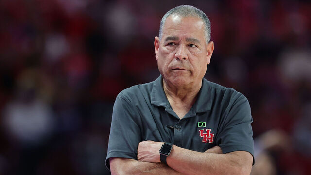 HOUSTON, TEXAS - JANUARY 06: Head coach Kelvin Sampson of the Houston Cougars looks on against the TCU Horned Frogs during the second half at Fertitta Center on January 06, 2025 in Houston, Texas.
