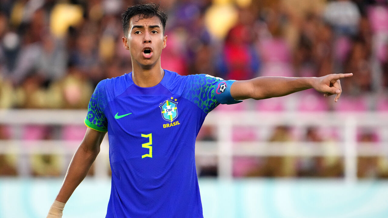 SURAKARTA, INDONESIA - NOVEMBER 20: Vitor Reis of Brazil during the FIFA U-17 World Cup Round 16 match between Ecuador and Brazil at Manahan Stadium on November 20, 2023 in Surakarta, Indonesia.