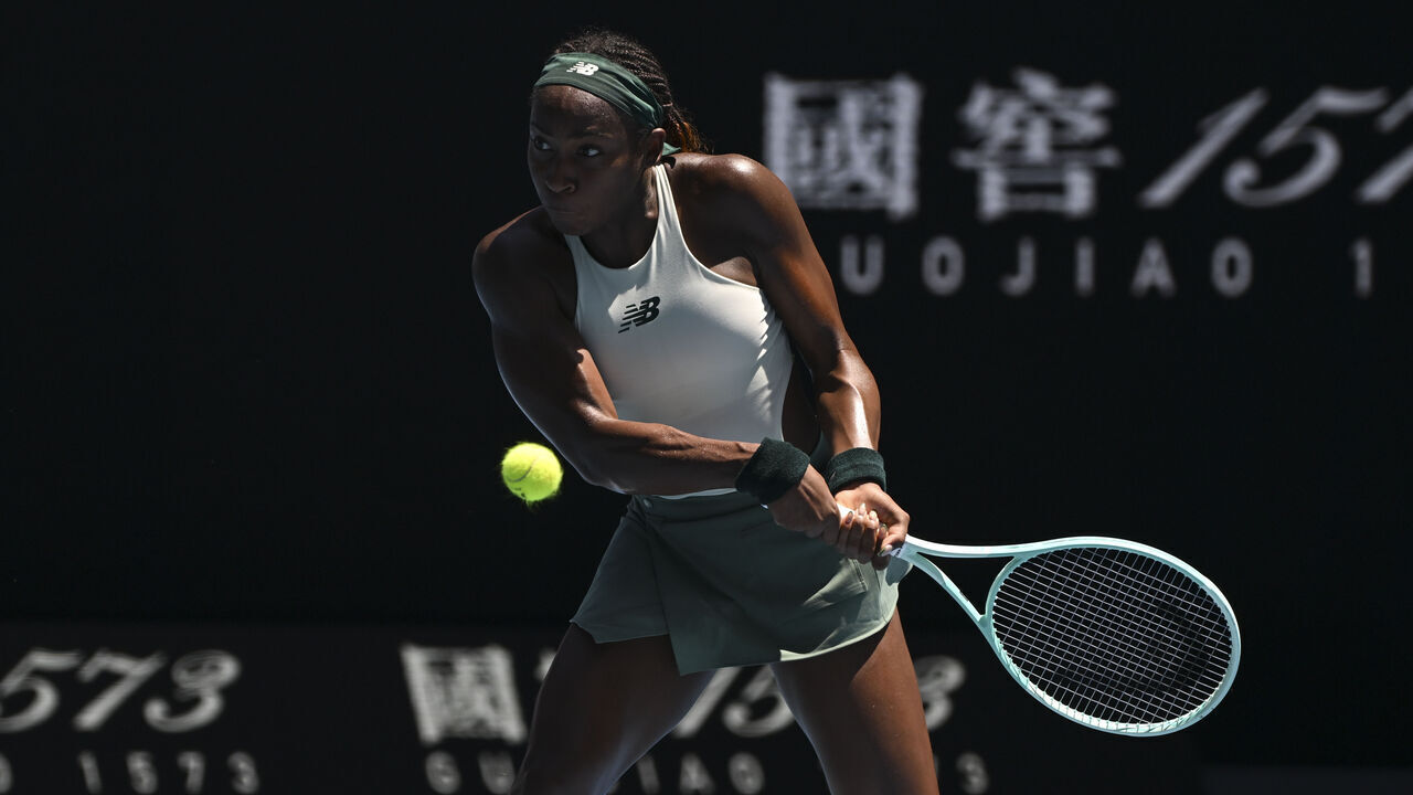 MELBOURNE, AUSTRALIA - JANUARY 21: Coco Gauff of the United States of America in action against Paula Badosa of Spain (not seen) during Quarter Finals at the Australian Open grand slam tennis tournament at Melbourne Park in Melbourne, Australia on January 21, 2025