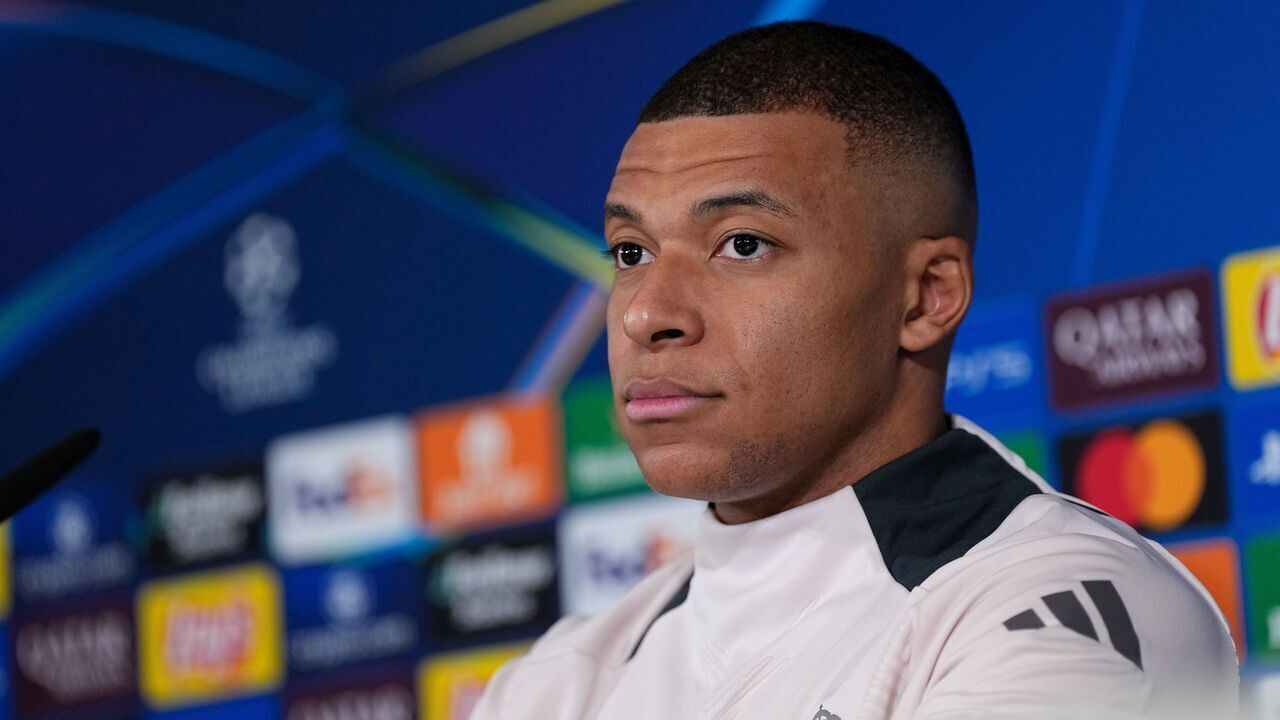VALDEBEBAS, SPAIN - JANUARY 21: Kylian Mbappe attends his press conference during the training day of Real Madrid ahead the UEFA Champions League, football match against RB Salzburg at Ciudad Deportiva Real Madrid on January 21, 2025, in Valdebebas, Madrid, Spain.