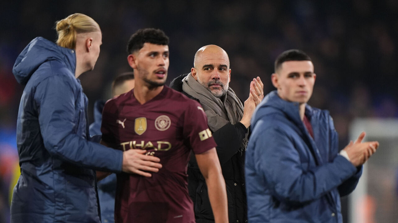 Manchester City manager Pep Guardiola applauds the fans following the Premier League match at Portman Road, Ipswich. Picture date: Sunday January 19, 2025.