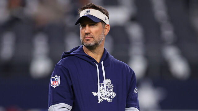 ARLINGTON, TEXAS - NOVEMBER 28: Dallas Cowboys offensive coordinator Brian Schottenheimer looks on prior to the game against the New York Giants at AT&T Stadium on November 28, 2024 in Arlington, Texas.