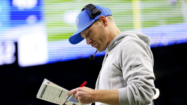 DETROIT, MICHIGAN - DECEMBER 15: Offensive coordinator Ben Johnson of the Detroit Lions looks on in the fourth quarter of a game against the Buffalo Bills at Ford Field on December 15, 2024 in Detroit, Michigan.