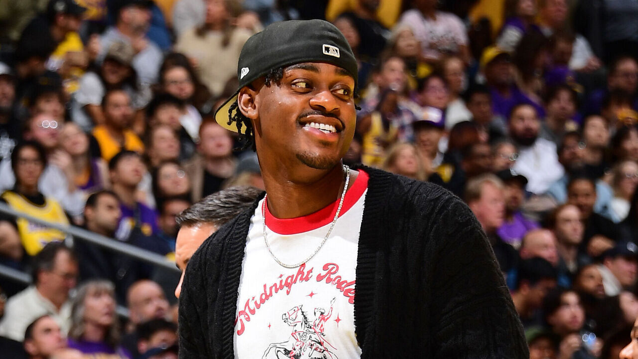 LOS ANGELES, CA - NOVEMBER 29: Jarred Vanderbilt #2 of the Los Angeles Lakers smiles during the game against the Oklahoma City Thunder during a Emirates NBA Cup game on October 22, 2024 at Crypto.Com Arena in Los Angeles, California. NOTE TO USER: User expressly acknowledges and agrees that, by downloading and/or using this Photograph, user is consenting to the terms and conditions of the Getty Images License Agreement. Mandatory Copyright Notice: Copyright 2024 NBAE