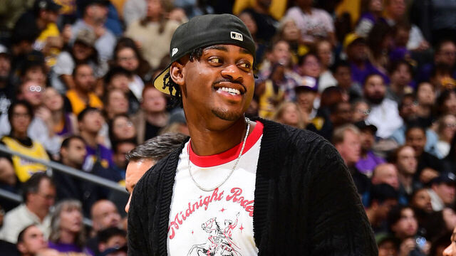 LOS ANGELES, CA - NOVEMBER 29: Jarred Vanderbilt #2 of the Los Angeles Lakers smiles during the game against the Oklahoma City Thunder during a Emirates NBA Cup game on October 22, 2024 at Crypto.Com Arena in Los Angeles, California. NOTE TO USER: User expressly acknowledges and agrees that, by downloading and/or using this Photograph, user is consenting to the terms and conditions of the Getty Images License Agreement. Mandatory Copyright Notice: Copyright 2024 NBAE