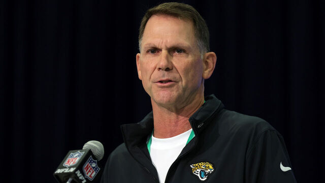 INDIANAPOLIS, INDIANA - FEBRUARY 27: General manager Trent Baalke of the Jacksonville Jaguars speaks to the media during the NFL Combine at the Indiana Convention Center on February 27, 2024 in Indianapolis, Indiana.