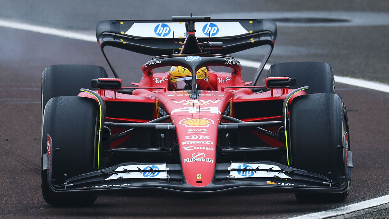 FIORANO MODENESE, ITALY - JANUARY 22: Lewis Hamilton of Great Britain driving the (44) Ferrari SF-23 on track during his first official days as a Scuderia Ferrari F1 driver at Fiorano Circuit on January 22, 2025 in Fiorano Modenese, Italy.