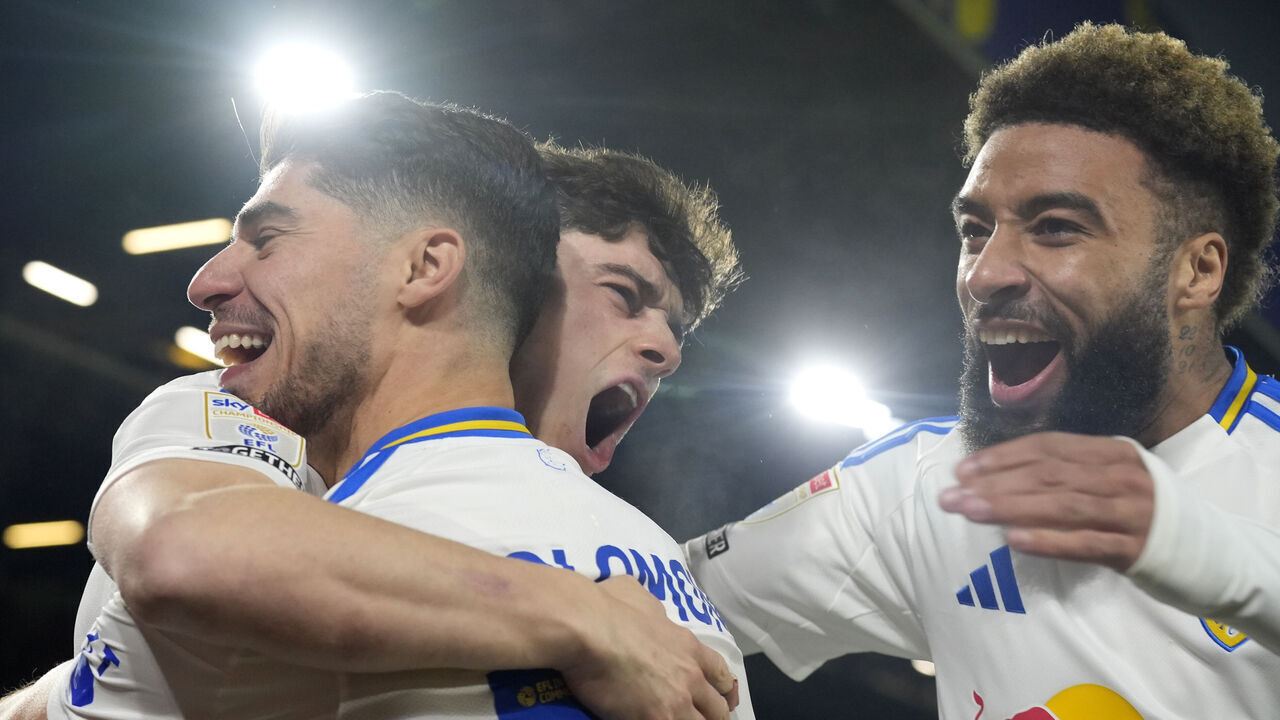 Leeds United's Manor Solomon celebrates scoring their side's first goal of the game during the Sky Bet Championship match at Elland Road, Leeds. Picture date: Wednesday January 22, 2025.