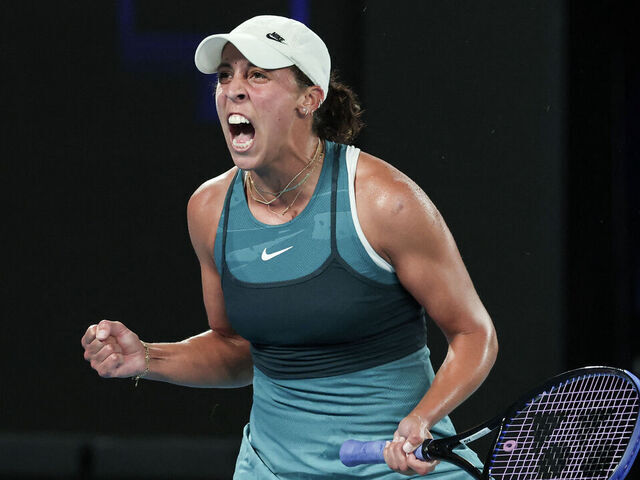 USA's Madison Keys reacts to a point against Poland's Iga Swiatek during their women's singles semi-final match on day twelve of the Australian Open tennis tournament in Melbourne on January 23, 2025.