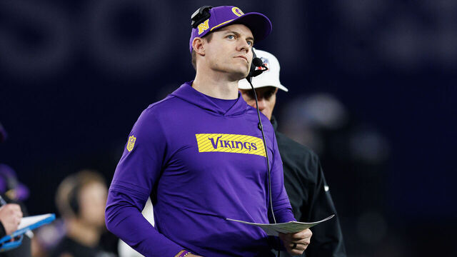GLENDALE, ARIZONA - JANUARY 13: Head coach Kevin O'Connell of the Minnesota Vikings stands on the sidelines during the second half of an NFC Wild Card game against the Los Angeles Rams, at State Farm Stadium on January 13, 2025 in Glendale, Arizona.