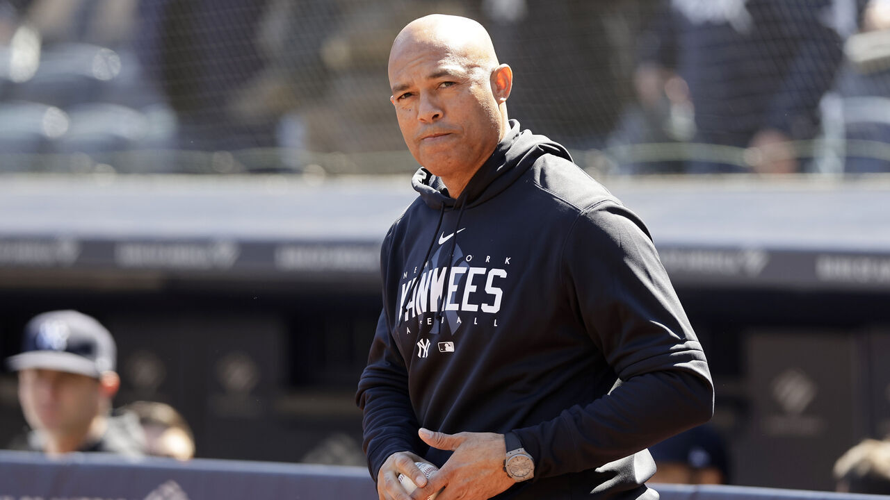 BRONX, NEW YORK - MARCH 30: (NEW YORK DAILIES OUT) Baseball Hall of Famer and former New York Yankee Mariano Rivera looks on before throwing the ceremonial first pitch before a game against the San Francisco Giants on Opening Day at Yankee Stadium on March 30, 2023 in Bronx, New York. The Yankees defeated the Giants 5-0.