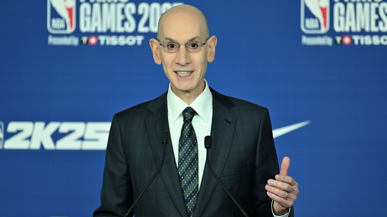PARIS, FRANCE - JANUARY 23: Commissioner of the NBA Adam Silver speaks during a press conference prior to NBA Paris Games 2025 match between San Antonio Spurs and the Indiana Pacers at Accor Arena in Paris, France on January 23, 2025 in Paris, France.