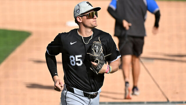 GLENDALE, ARIZONA - FEBRUARY 27, 2024: Colson Montgomery #85 of the Chicago White Sox runs off the field after the eighth inning of a spring training game against the Los Angeles Dodgers at Camelback Ranch on February 27, 2024 in Glendale, Arizona.