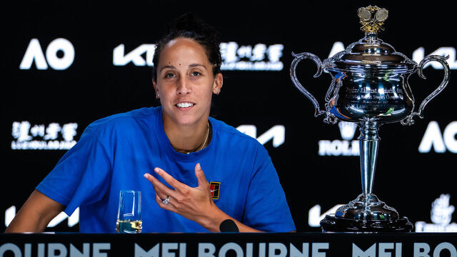 MELBOURNE, AUSTRALIA - JANUARY 25: Madison Keys of the United States talks to the media after defeating Aryna Sabalenka of Belarus in the womens final on Day 14 of the 2025 Australian Open at Melbourne Park on January 25, 2025 in Melbourne, Australia