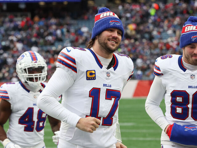 FOXBOROUGH, MASSACHUSETTS - JANUARY 5: Josh Allen #17 of the Buffalo Bills exits the field after halftime during a game against the New England Patriots at the Gillette Stadium on January 5, 2025 in Foxborough, Massachusetts. The Patriots won 23-16.