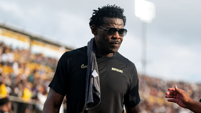 ORLANDO, FL - SEPTEMBER 28: NFL hall of fame Michael Irvin walks the sideline during a college football game between the Colorado Buffaloes and the UCF Knights on September 28th, 2024 at FBC Mortgage Stadium in Orlando, FL.