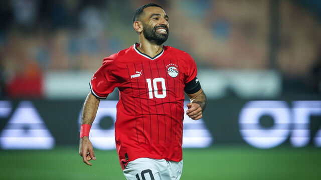 Mohamed Salah of Egypt celebrates after scoring the second goal during the Africa Cup of Nations Qualifiers 2025, match number 61, between Egypt and Mauritania at Cairo International Stadium in Cairo, Egypt, on October 11, 2024.