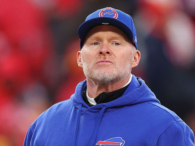 KANSAS CITY, MISSOURI - JANUARY 26: Head coach Sean McDermott of the Buffalo Bills looks on prior to playing the Kansas City Chiefs during the AFC Championship Game at GEHA Field at Arrowhead Stadium on January 26, 2025 in Kansas City, Missouri.