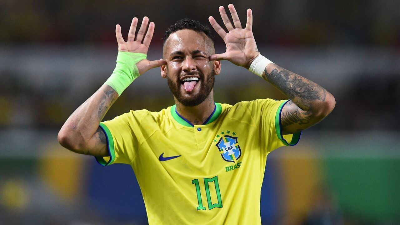 Brazil's Neymar celebrates during the 2026 World Cup qualifier match between Brazil and Bolivia at the Olympic Stadium of Para in Belem, capital of the State of Para, Brazil, on Sept. 8, 2023.