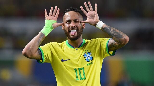 Brazil's Neymar celebrates during the 2026 World Cup qualifier match between Brazil and Bolivia at the Olympic Stadium of Para in Belem, capital of the State of Para, Brazil, on Sept. 8, 2023.