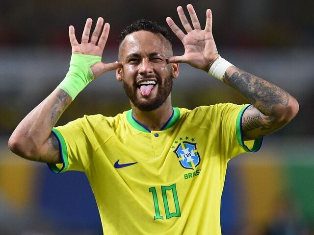 Brazil's Neymar celebrates during the 2026 World Cup qualifier match between Brazil and Bolivia at the Olympic Stadium of Para in Belem, capital of the State of Para, Brazil, on Sept. 8, 2023.