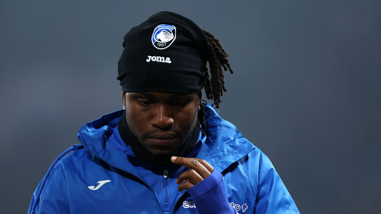 Bergamo, Italy - January 21: Ademola Lookman of Atalanta Bc during warm up before the UEFA Champions League 2024/25 League Phase MD7 match between Atalanta BC and SK Sturm Graz at Gewiss Stadium on January 21, 2025 in Bergamo, Italy.