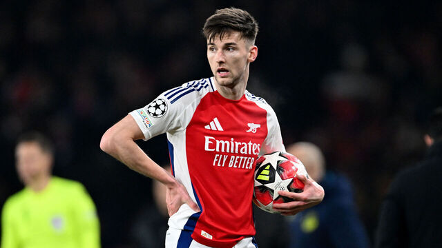 LONDON, ENGLAND - JANUARY 22: Kieran Tierney of Arsenal looks on during the UEFA Champions League 2024/25 League Phase MD7 match between Arsenal FC and GNK Dinamo at Emirates Stadium on January 22, 2025 in London, England.