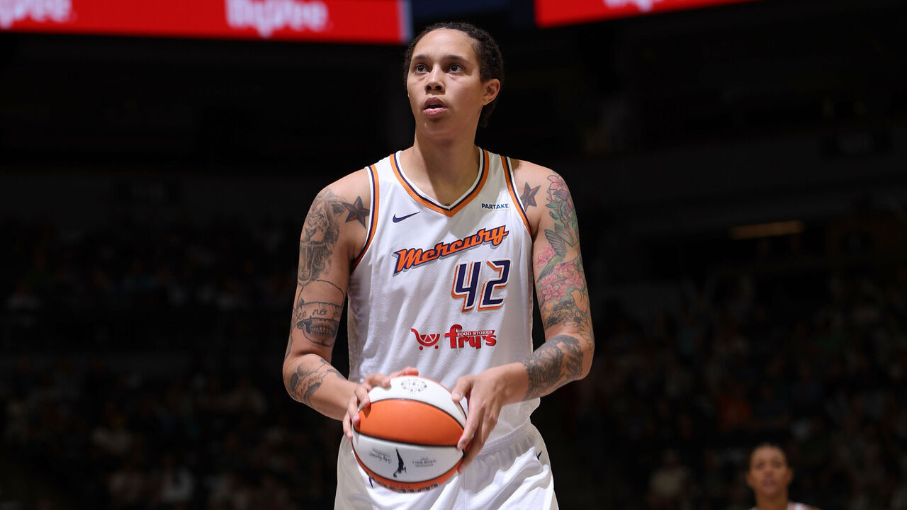 MINNEAPOLIS, MN - SEPTEMBER 25: Brittney Griner #42 of the Phoenix Mercury shoots a free throw during the game during round one game two of the 2024 WNBA Playoffs on September 25, 2024 at Target Center in Minneapolis, Minnesota. Mandatory Copyright Notice: Copyright 2024 NBAE