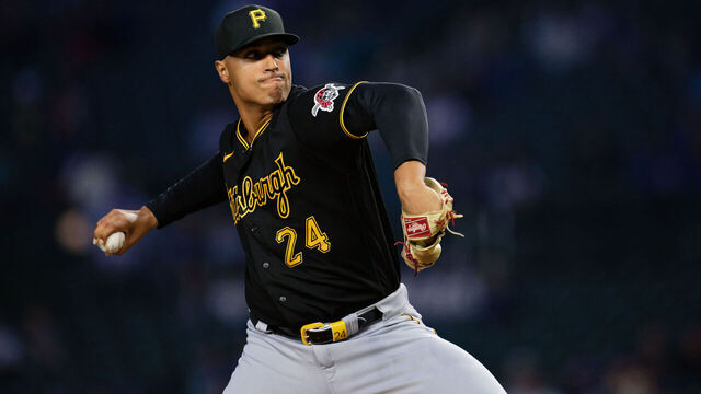 CHICAGO, IL - SEPTEMBER 21: Johan Oviedo #24 of the Pittsburgh Pirates pitches against the Chicago Cubs at Wrigley Field on September 21, 2023 in Chicago, Illinois.