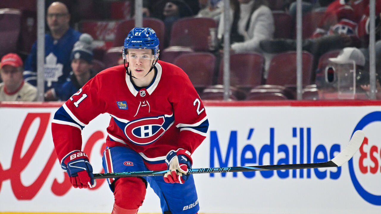 MONTREAL, CANADA - JANUARY 18: Kaiden Guhle #21 of the Montreal Canadiens skates during the second period against the Toronto Maple Leafs at the Bell Centre on January 18, 2025 in Montreal, Quebec, Canada. The Toronto Maple Leafs defeated the Montreal Canadiens 7-3.