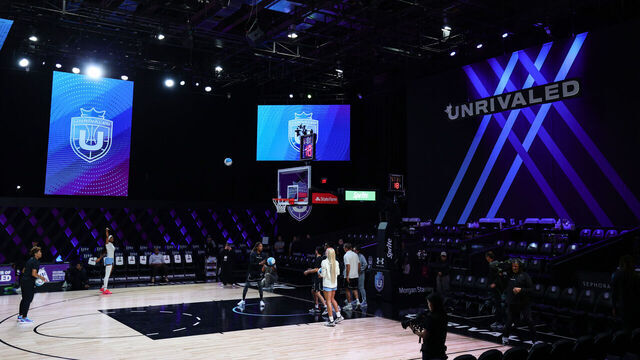 MEDLEY, FLORIDA - JANUARY 17: General view of the court prior to the game between the Mist and the Lunar Owls at The Mediapro Studio on January 17, 2025 in Medley, Florida.