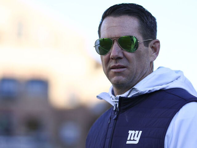 BOULDER, COLORADO - NOVEMBER 16: New York Giants general manager Joe Schoen on the sideline prior to the game between the Colorado Buffaloes and the Utah Utes at Folsom Field on November 16, 2024 in Boulder, Colorado.
