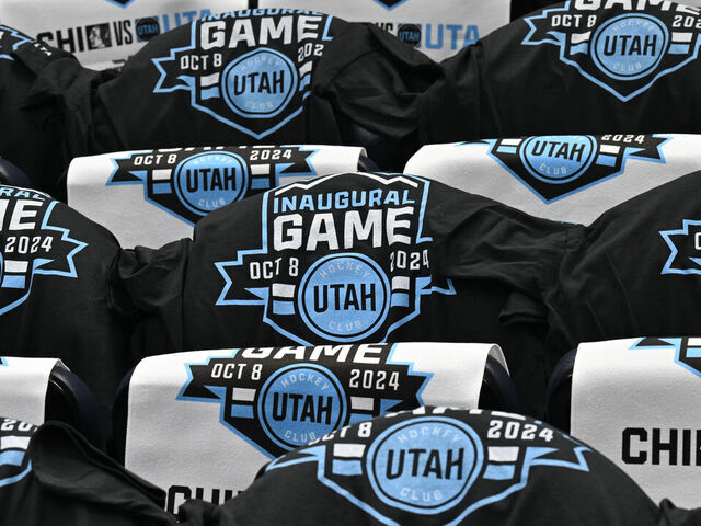 SALT LAKE CITY, UTAH - OCTOBER 08: A general view inside Delta Center prior to the inaugural game of the Utah Hockey Club against the Chicago Blackhawks on October 08, 2024 in Salt Lake City, Utah.