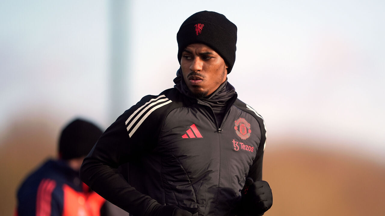 Manchester United's Marcus Rashford during a training session at the Trafford Training Centre, Carrington, Manchester. Picture date: Wednesday January 29, 2025.